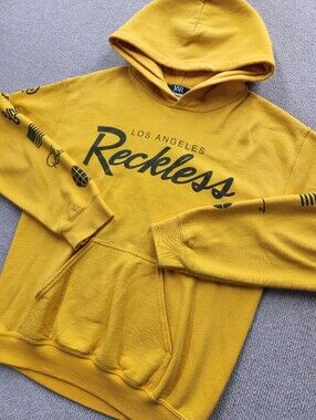 Young & Reckless Men's S Yellow Pullover Hoodie Logo Kangaroo Pocket
